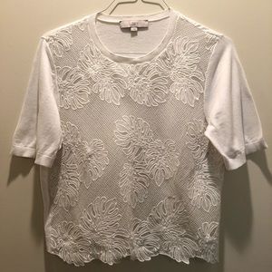 Loft White Embroidered Lace Palm Print Crop Top